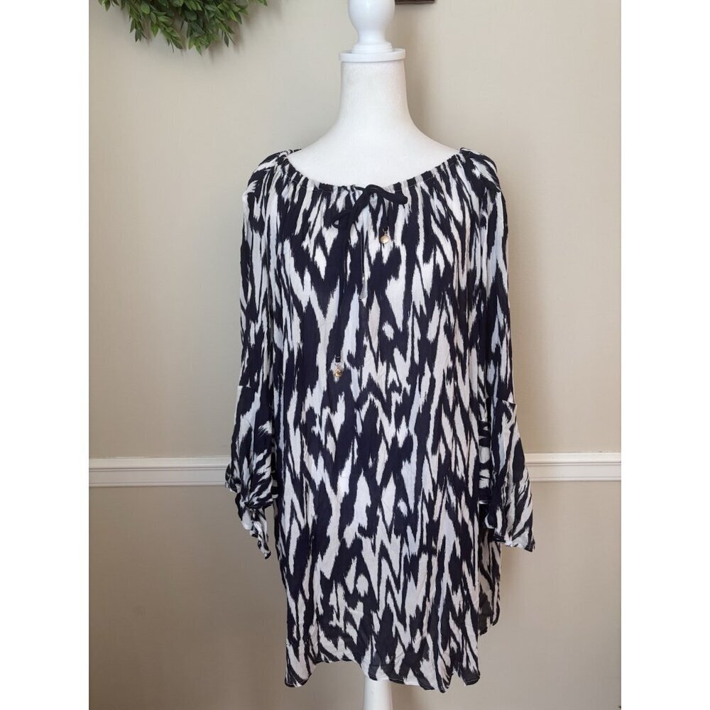 NWT Anne Cole Womens Size XL/XXL Tunic Coverup Blue & White 3/4 Bell Sleeves